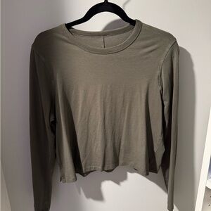 Lululemon Olive Green Cropped Long Sleeve Top